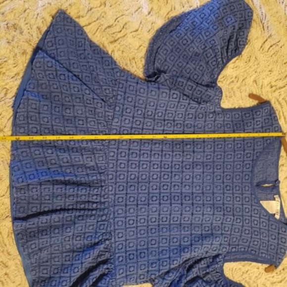 Masseys Women's Blue Crocheted Cold-Shoulder Ruffled Blouse Size 2X - Picture 2 of 9